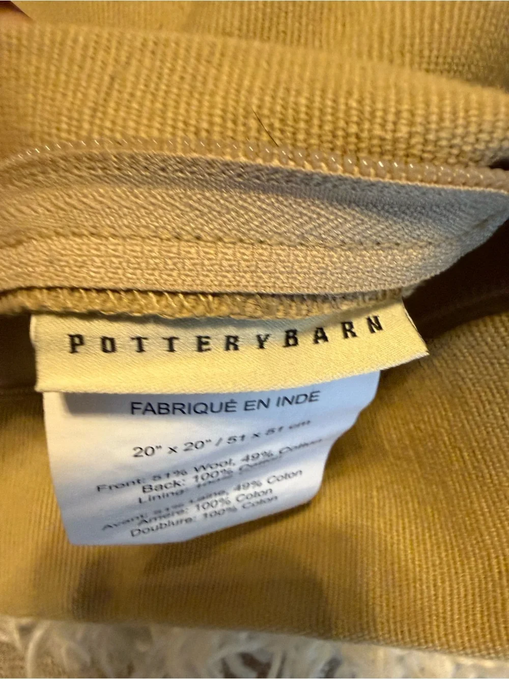 POTTERY BARN Beige Wool/Cotton Shag w Accent Metal Discs Pillow Cover 20x20